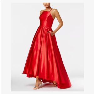 Betsy & Adam High-Low Satin Gown
